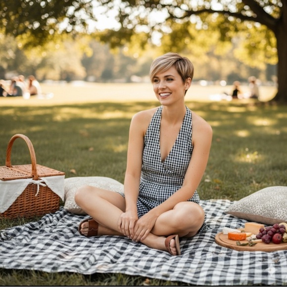 Wild Honey Pants - Wild Honey 100% Cotton Gingham Halter Open Back Romper